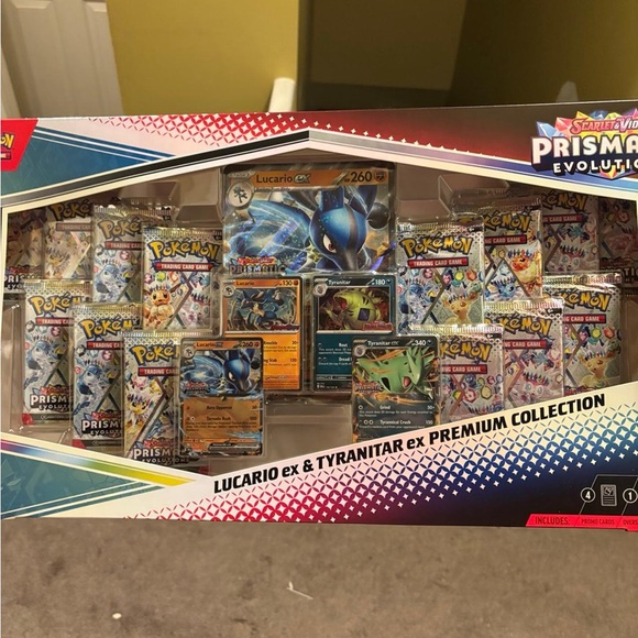 Pokemon Lucario & Tyranitar EX Collection with Blue and Green Accents